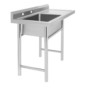 201 Stainless Steel Utility Sink Freestanding Single Bowl Commercial Sink Kitchen One Compartment Workbench Sink, for Restaurant, Laundry Room, Backyard, Garages, 39.3"L*23.6"W*36.7"H