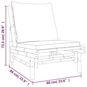 VRAXO 3 Piece Patio Lounge Set with Cream White Cushions Bamboo,Outdoor Furniture Sets-60.94lbs