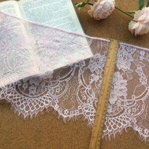 6 Yards 10 Inch Wide Flower Eyelashes Lace Fabric-Thin Lace Fabric-Embroidered Lace Fabric by the Yard-Lace Fabric for Dresses-Eyelash Lace Trim for Sewing Craft Decoration Wedding Curtain Table Cloth