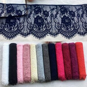 6 Yards 10 Inch Wide Flower Eyelashes Lace Fabric-Thin Lace Fabric-Embroidered Lace Fabric by the Yard-Lace Fabric for Dresses-Eyelash Lace Trim for Sewing Craft Decoration Wedding Curtain Table Cloth