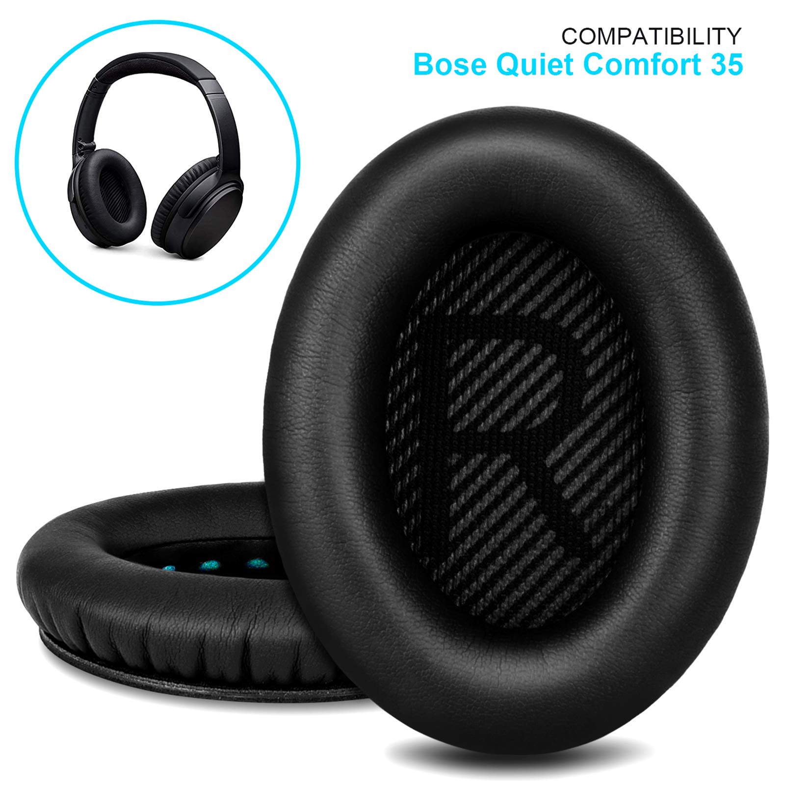 Powdiom Upgraded Professional Replacement Ear Pads for Bose QC35 & QC35ii QuietComfort 35 Headphones,Ear Pads with Softer Leather,Noise Isolation Foam,Added Thickness