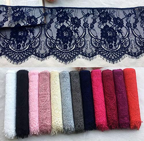 6 Yards 10 Inch Wide Flower Eyelashes Lace Fabric-Thin Lace Fabric-Embroidered Lace Fabric by the Yard-Lace Fabric for Dresses-Eyelash Lace Trim for Sewing Craft Decoration Wedding Curtain Table Cloth