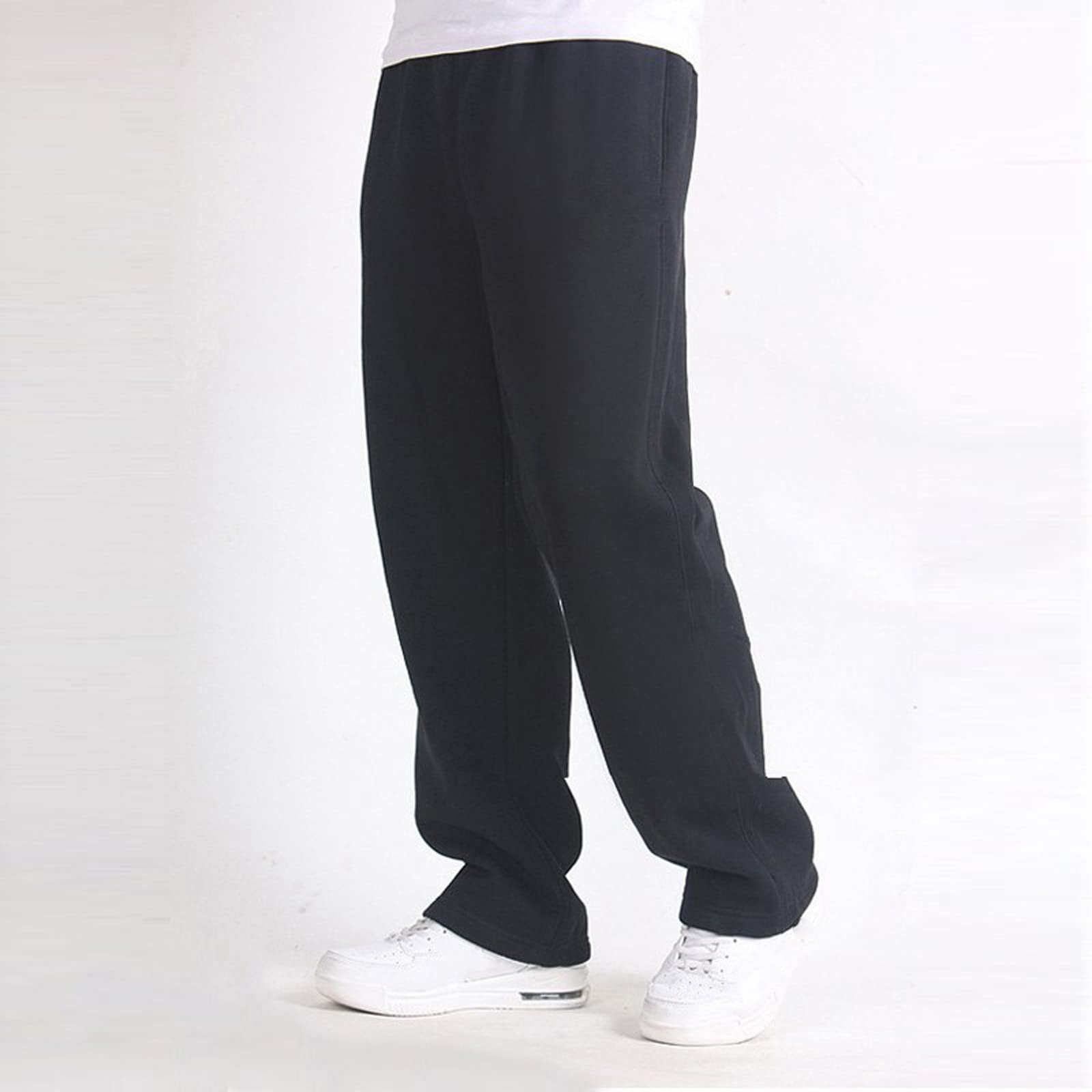 Sweatpants for Men Fall Winter Active Fleece Jogger Pants Drawstring Elastic Waist Warm Baggy Cargo Trousers 2023 Trendy A- Black