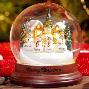 Personalized Light Up Snowman Crystal Ball Christmas Snow Globe Ornament with LED Light,Custom Family Name Glass Ball Christmas Night Light for Home Decor Desk Lamp Xmas Gifts (Snowman Crystal Ball)