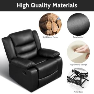 PrimeZone Oversized Rocker Recliner Chair - Comfy Wide Lazy Boy Recliner Chair with Overstuffed Armrest, Faux Leather Manual Reclining Chair for Living Room, Bedroom, Home Theater Seating, Black