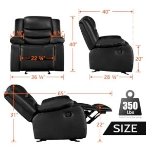 PrimeZone Oversized Rocker Recliner Chair - Comfy Wide Lazy Boy Recliner Chair with Overstuffed Armrest, Faux Leather Manual Reclining Chair for Living Room, Bedroom, Home Theater Seating, Black