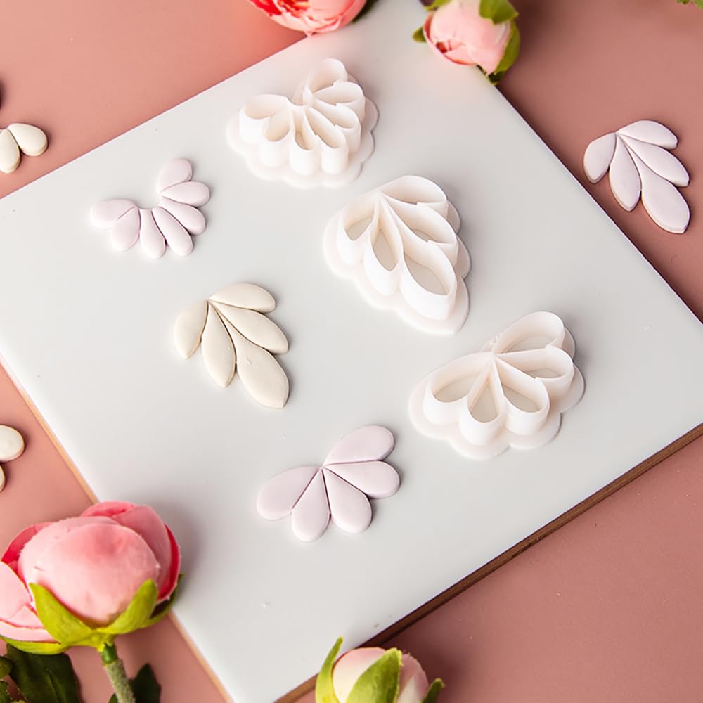 4 Pcs Flowers Shape Polymer Clay Cutters,Floral Petal Polymer Clay Earrings Polymer Clay Molds Clay Cutter Mix Flower Floral Clay Earring Cutters for DIY Polymer Clay Jewelry Clay Earring Making Kit