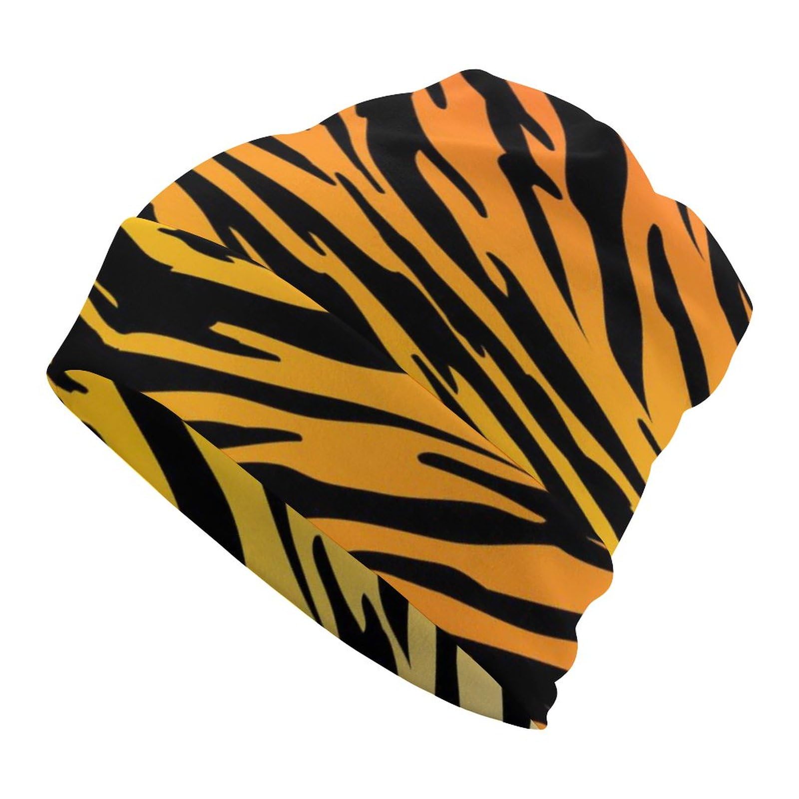 Animal Print Tiger Stripe Black Gold Unisex Skull Beanie Hat Multifunction Winter Warm Hat Soft Breathable Headwear Novelty Knitted Nightcap for Men Women