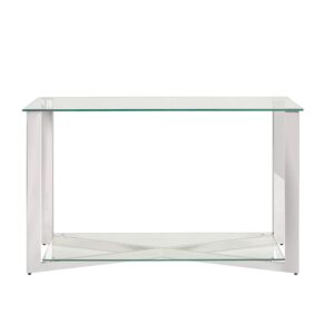 Uptown Club Stampley Modern Table for Living Room with 2 Tempered Glass Shelves and Polished Stainless Steel Frame, Silver