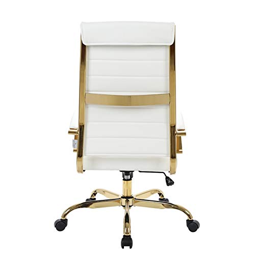 Pemberly Row High-Back Leather Office Chair with Gold Frame in White