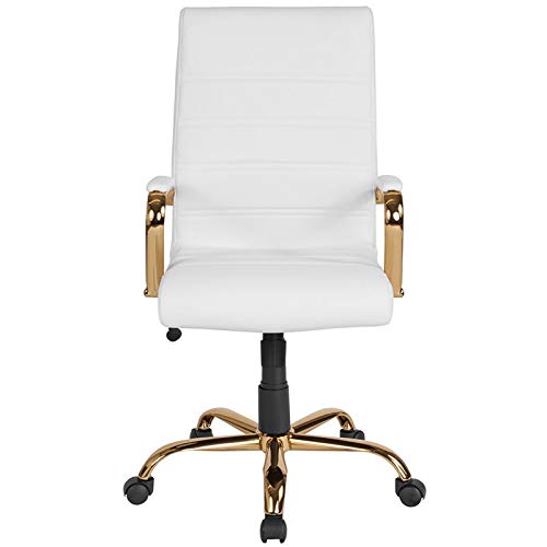 Pemberly Row Contemporary High Back Leather Swivel Office Chair in White