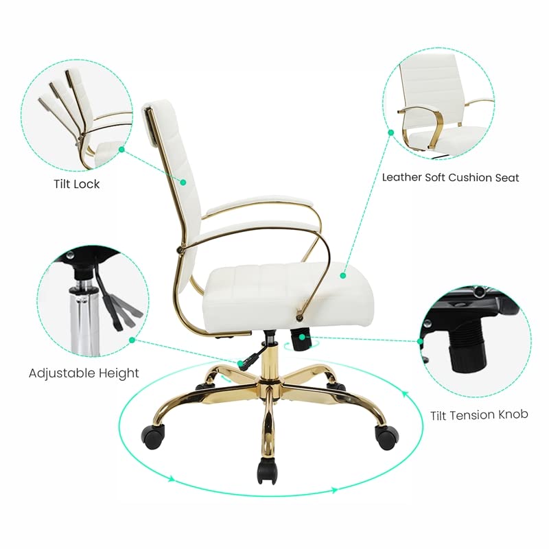 Pemberly Row Modern Adjustable Leather Office Chair in White