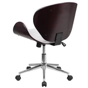 Pemberly Row Leather Swivel Office Chair in White and Mahogany