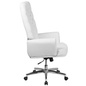 Pemberly Row Leather High Back Swivel Executive Chair in White