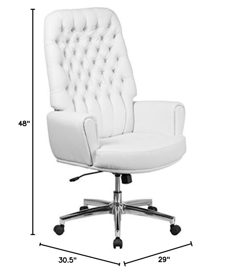 Pemberly Row Leather High Back Swivel Executive Chair in White