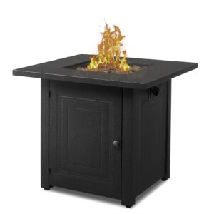 sealamb outdoor 28" square fire pit table, propane fire pit table with lid & glass wind guard, csa-certified, 50000 btu gas firepit for outside paito & garden