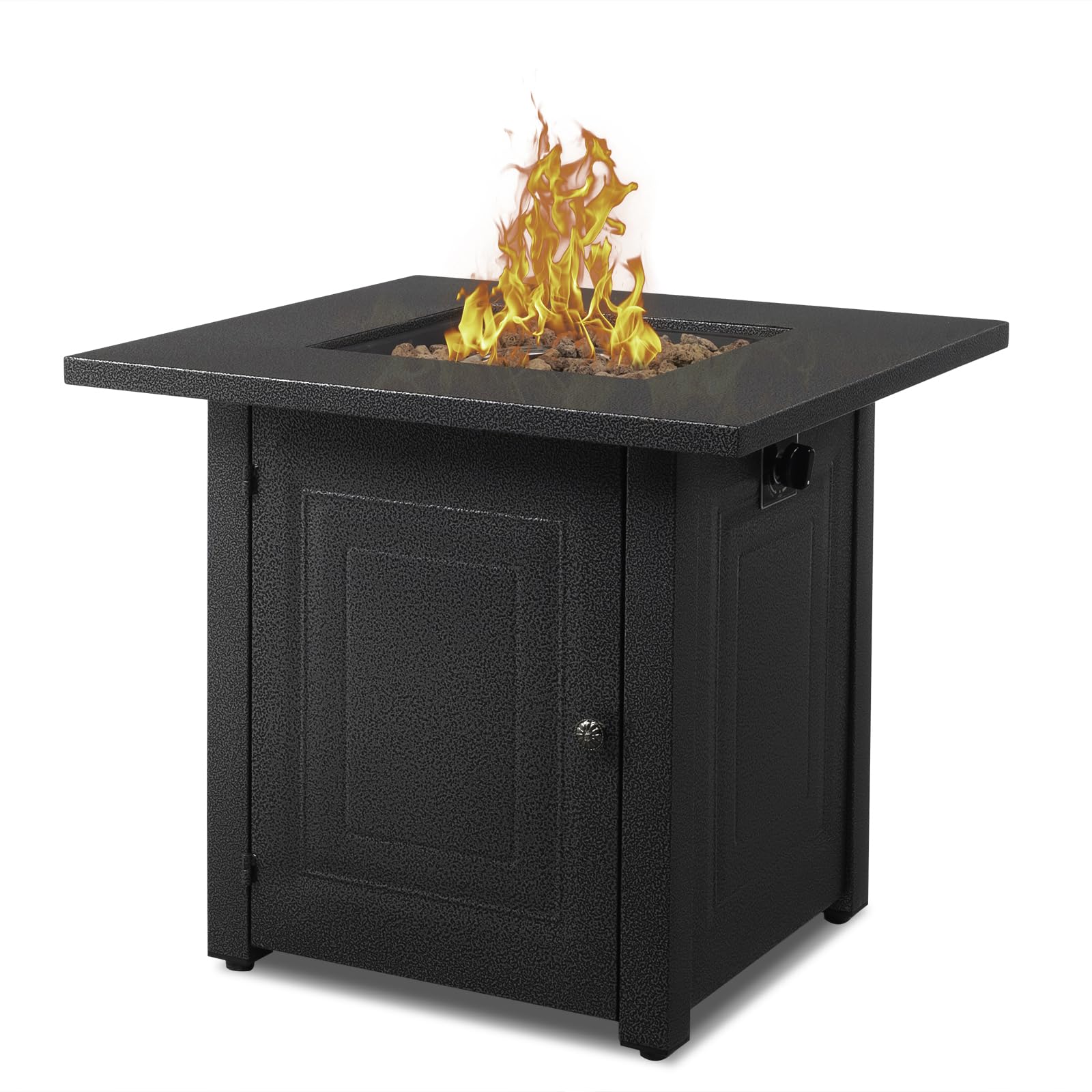 SEALAMB Outdoor 28" Square Fire Pit Table, Propane Fire Pit Table with Lid & Glass Wind Guard, CSA-Certified, 50000 BTU Gas Firepit for Outside Paito & Garden