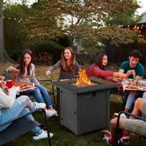 SEALAMB Outdoor 28" Square Fire Pit Table, Propane Fire Pit Table with Lid & Glass Wind Guard, CSA-Certified, 50000 BTU Gas Firepit for Outside Paito & Garden