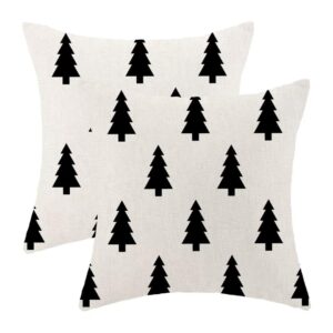 BETGINY Black and White Christmas Pillow Covers 20X20 Inch Pack of 2, Geometric Pattern Christmas Tree Decorative Throw Pillow Linen Winter Xmas Pillow Cases Cushion for Bedroom Home Sofa