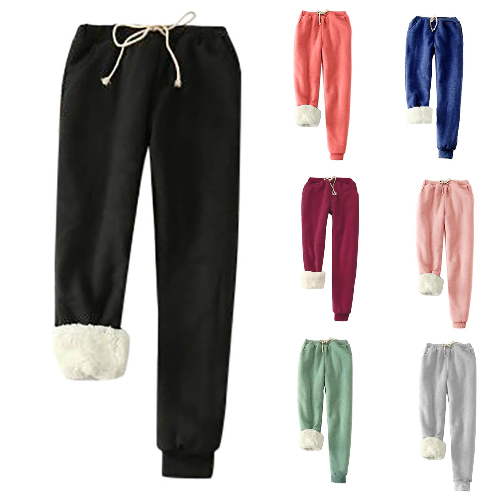 Lightning Deals of Today Women's Winter Warm Athletic Sweatpants Baggy Thick Sherpa Lined Joggers Plus Size Thermal Cashmere Fleece Pants Black