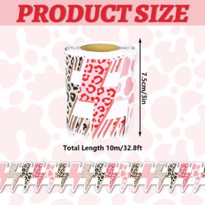 Whaline 32.8Ft Preppy Bulletin Board Border Leopard Cow Print Pink Lightning Die Cut Trim Border Roll for Classroom Chalkboard School