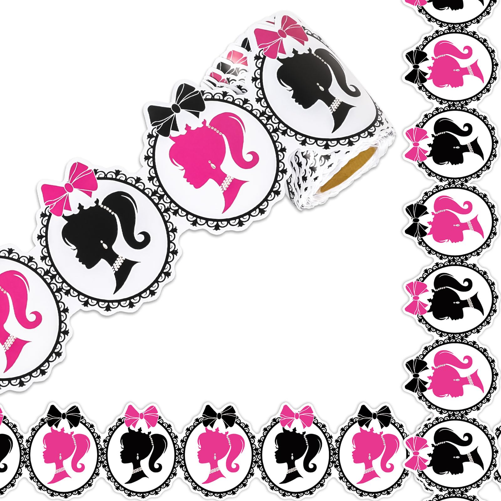 Whaline 32.8Ft Girl Princess Bulletin Board Border Pink Black Magic Mirror Girl Die Cut Trim Border Roll for Classroom Home Pink Girl Birthday Party Supplies