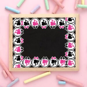 Whaline 32.8Ft Girl Princess Bulletin Board Border Pink Black Magic Mirror Girl Die Cut Trim Border Roll for Classroom Home Pink Girl Birthday Party Supplies