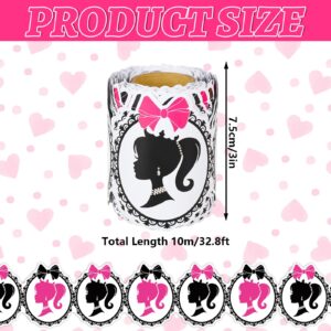 Whaline 32.8Ft Girl Princess Bulletin Board Border Pink Black Magic Mirror Girl Die Cut Trim Border Roll for Classroom Home Pink Girl Birthday Party Supplies