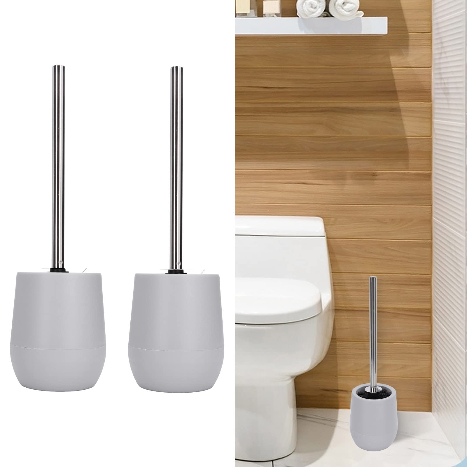 Toilet Brush, 2 PCS Toilet Bowl Brush and Holder, Bathroom Accessories Toilet Bowl Cleaners Toilet Cleaner Brush Cleaning Supplies (Gray)