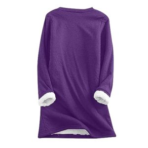 SEAOPEN Winter Fleece Tops for Women Plus Size Solid Color Warm Pullover Casual Long Sleeve Crewneck Thermal Shirts