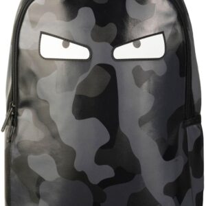 The Enemy Camo Bagpack, Unisex Eco PU Leather Backpack with Exclusive Blackout Zippers, Black Camo, One Size