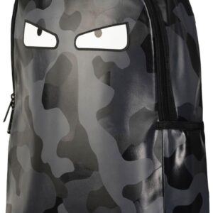 The Enemy Camo Bagpack, Unisex Eco PU Leather Backpack with Exclusive Blackout Zippers, Black Camo, One Size