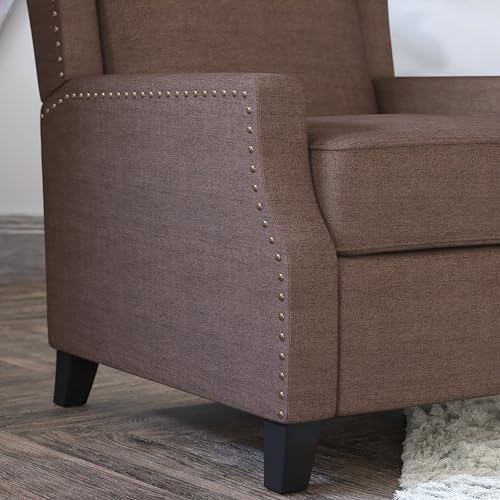 Flash Furniture Prescott Traditional Style Slim Push Back Chair-Wingback Recliner with Polyester Fabric Upholstery-Accent Nail Trim, Set of 1, Brown