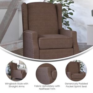 Flash Furniture Prescott Traditional Style Slim Push Back Chair-Wingback Recliner with Polyester Fabric Upholstery-Accent Nail Trim, Set of 1, Brown