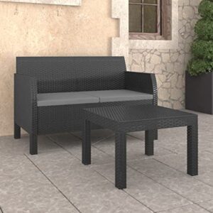 vraxo 2 piece patio lounge set with cushions pp rattan anthracite,outdoor furniture sets-41.69lbs