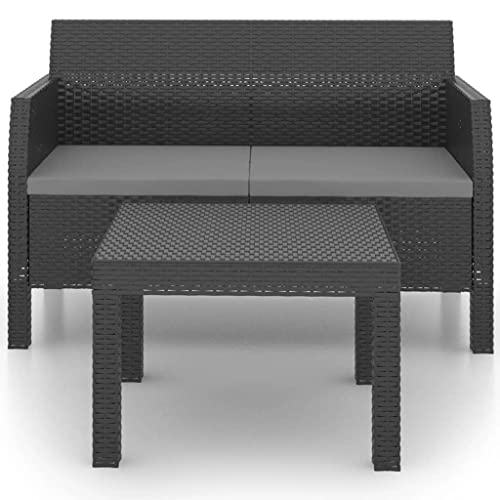 VRAXO 2 Piece Patio Lounge Set with Cushions PP Rattan Anthracite,Outdoor Furniture Sets-41.69lbs