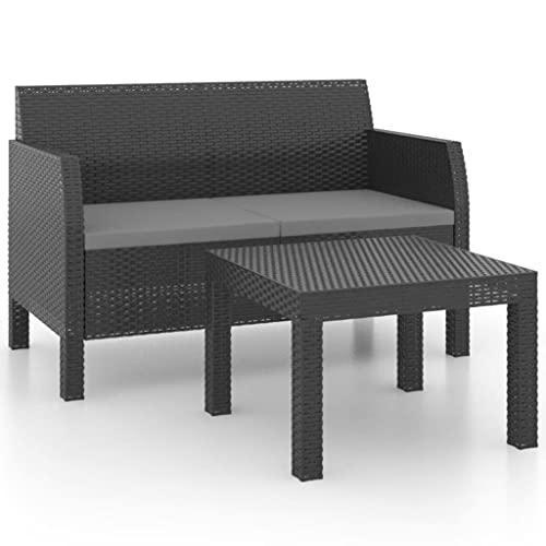 VRAXO 2 Piece Patio Lounge Set with Cushions PP Rattan Anthracite,Outdoor Furniture Sets-41.69lbs