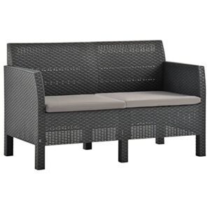 VRAXO 2 Piece Patio Lounge Set with Cushions PP Rattan Anthracite,Outdoor Furniture Sets-41.69lbs