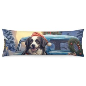 masiledy christmas dog and blue truck body pillow case 20 x 54 decorative pillowcase merry christmas winter xmas body pillow case with hidden zipper closure for adults pregnant women