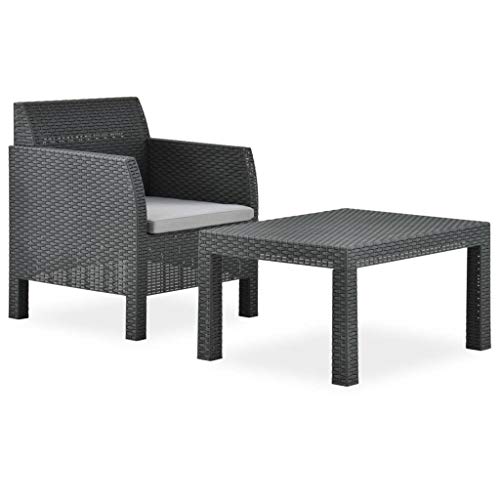 VRAXO 2 Piece Patio Lounge Set with Cushion PP Rattan Anthracite,Outdoor Furniture Sets-26.51lbs