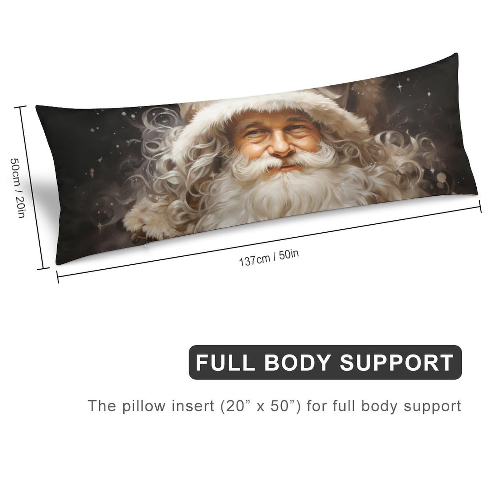 MaSiledy Body Pillowcase Happy Winter Holiday Pillow Cover Christmas Santa Long Body Pillow Case Cover Polyester Decorative 20x54 Inches for Decoration Sofa Couch Soft Breathable