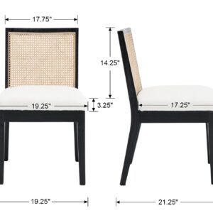 Farmhouse Rattan Dining Chairs Set of 4, Mid Century Modern Sherpa Boucle Kitchen & Dining Room Chairs, Upholstered Black Cane Dining Chair Kitchen Chairs Side Chairs with Black Hardwood Frame, White