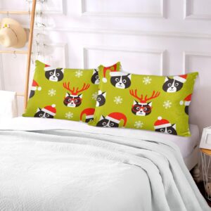 Christmas Cat Cap Pillowcase for Hair and Skin Body Pillow Cover Long Body Pillow Case 20"X 54" Fuzzy Pillow Case with Zipper for Women Men