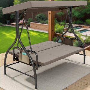 yitahome outdoor porch swing, 3 person patio swing chair with adjustable canopy, removable cushion,suitable for garden, poolside, balcony-grey