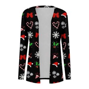 Christmas Cardigan for Women Plus Size Women's Christmas Sweater Cardigan Long Sleeve Oversized Open Front Xmas Tree Snowflake Outwear Coat