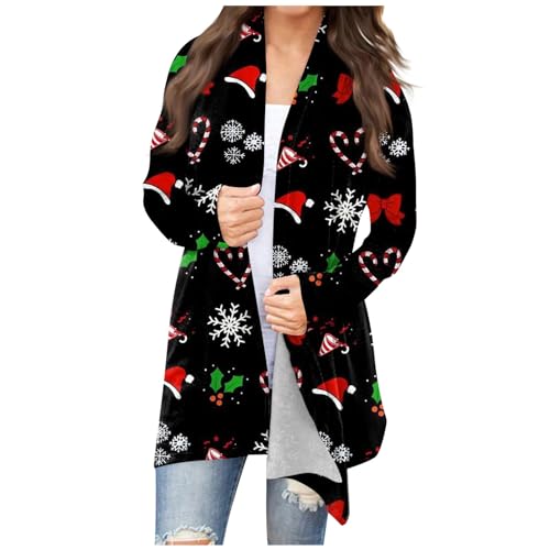 Christmas Cardigan for Women Plus Size Women's Christmas Sweater Cardigan Long Sleeve Oversized Open Front Xmas Tree Snowflake Outwear Coat