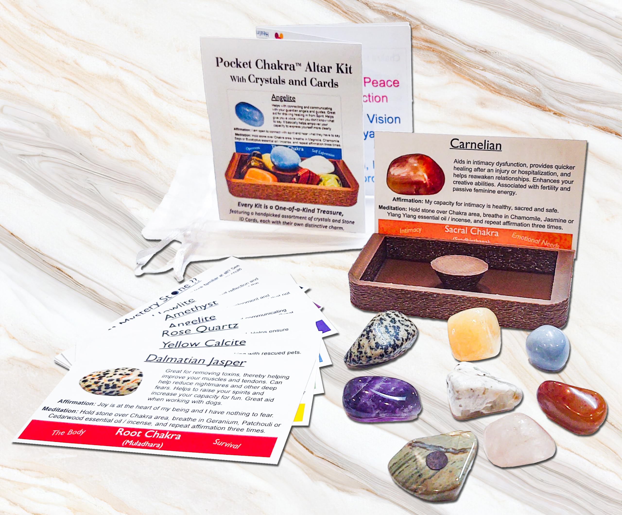 Pocket Chakra Altar Kit with Crystals and Cards (19 Pc): Portable Chakra Healing Collection for Meditation, Spiritual Growth, and Mindfulness