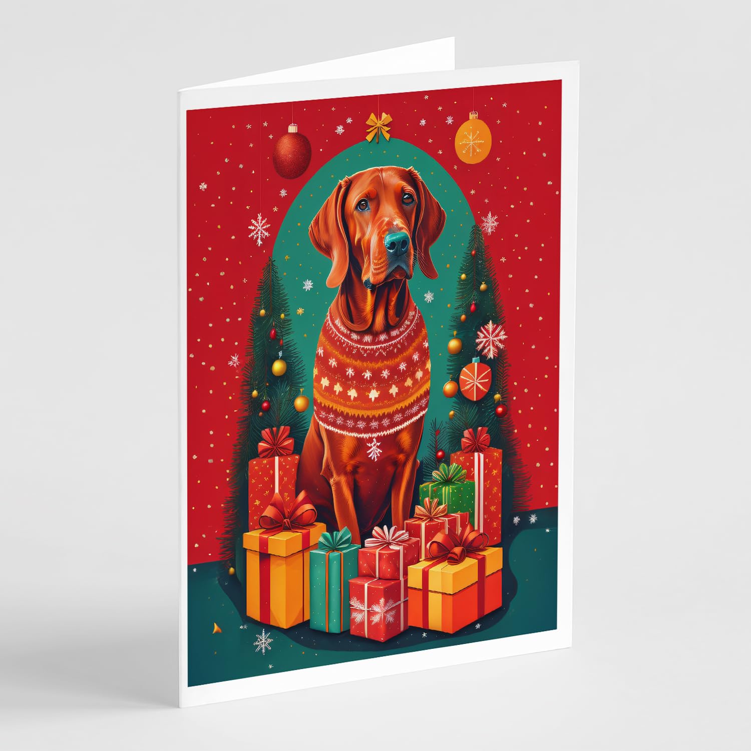 Caroline's Treasures DAC3149GCA7P Red Redbone Coonhound Holiday Christmas Greeting Cards Pack of 8 Blank Cards with Envelopes Whimsical A7 Size 5x7 Blank Note Cards