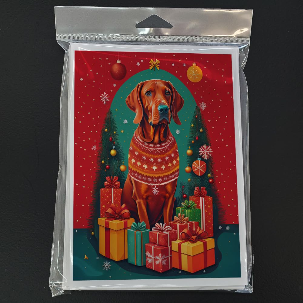 Caroline's Treasures DAC3149GCA7P Red Redbone Coonhound Holiday Christmas Greeting Cards Pack of 8 Blank Cards with Envelopes Whimsical A7 Size 5x7 Blank Note Cards