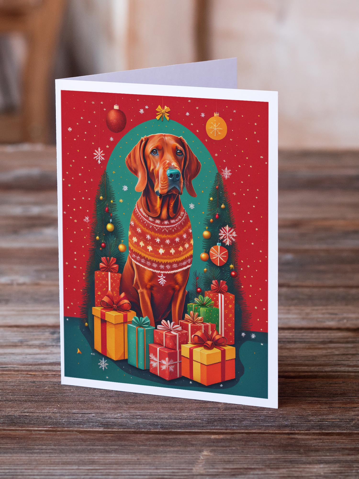 Caroline's Treasures DAC3149GCA7P Red Redbone Coonhound Holiday Christmas Greeting Cards Pack of 8 Blank Cards with Envelopes Whimsical A7 Size 5x7 Blank Note Cards